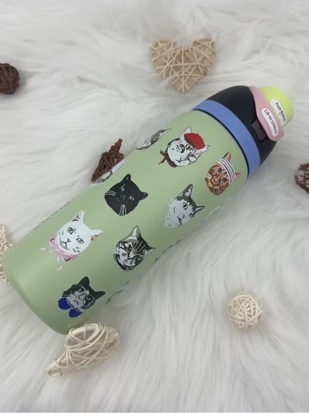 Owala Cat Pattern Insulated Water Bottle - Green 32oz cats kittens new freesip